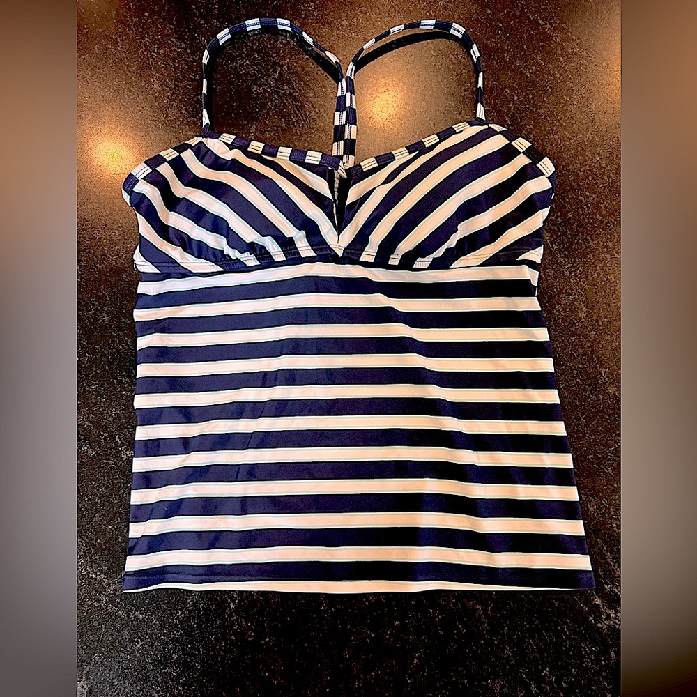 Kona Sol L Navy & White Striped Tankini Top